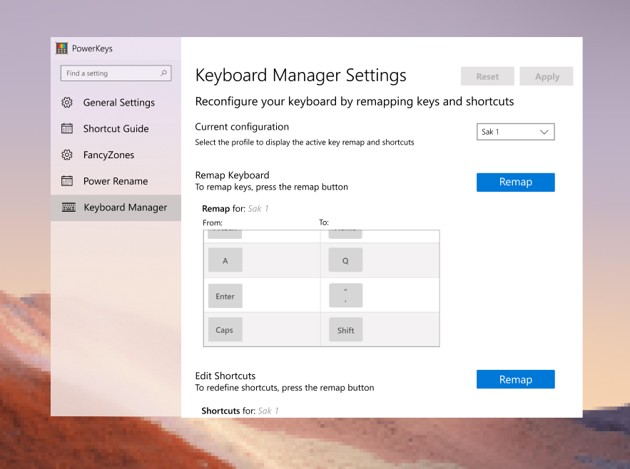 Settings Landing page  alt text